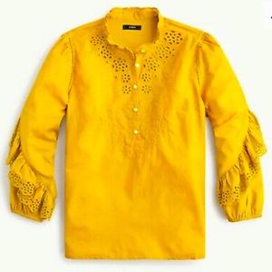 Jcrew ruffled sleeve embroidered top